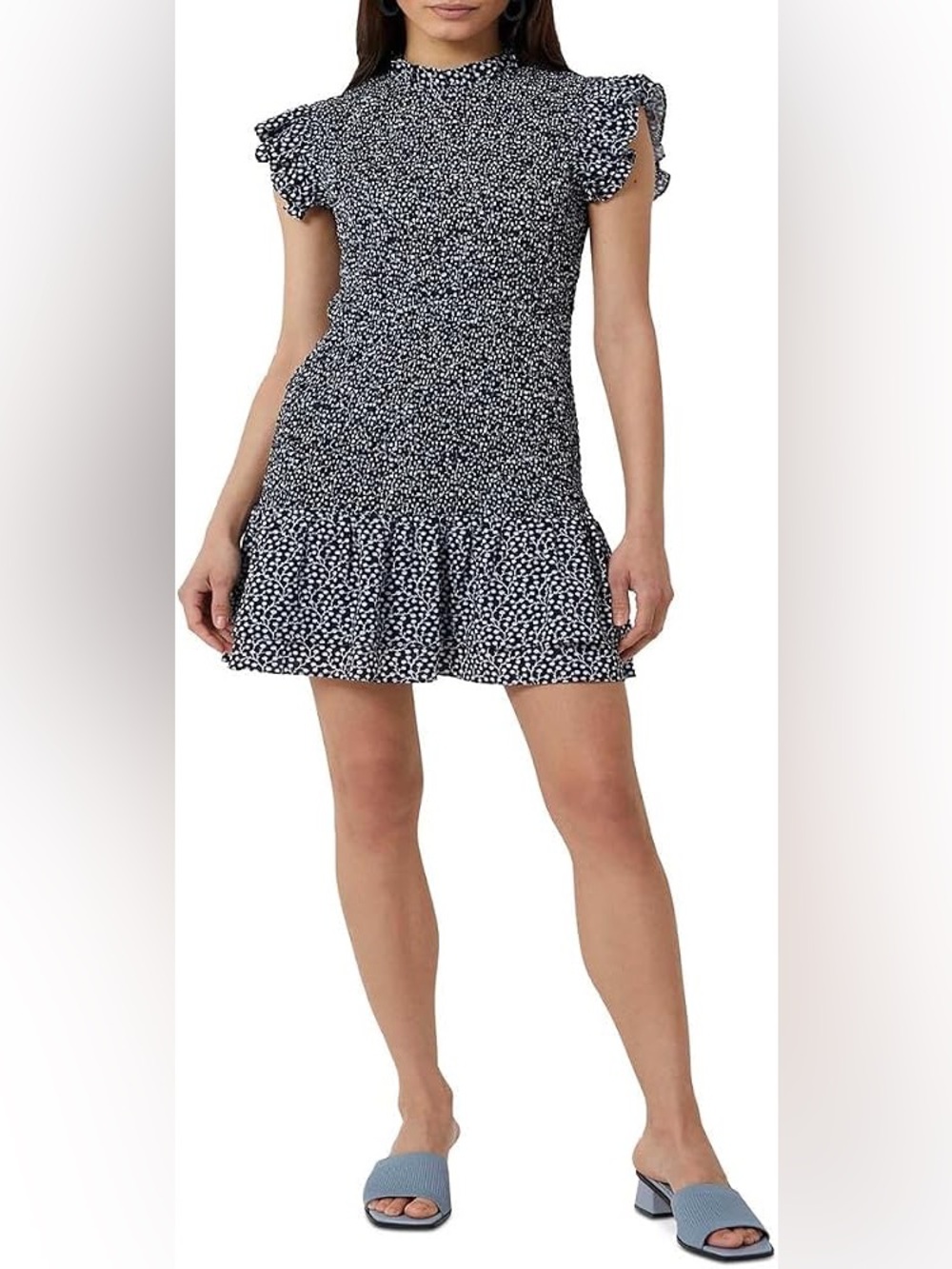 French Connection Verona Crepe Smocked Dress - Size S